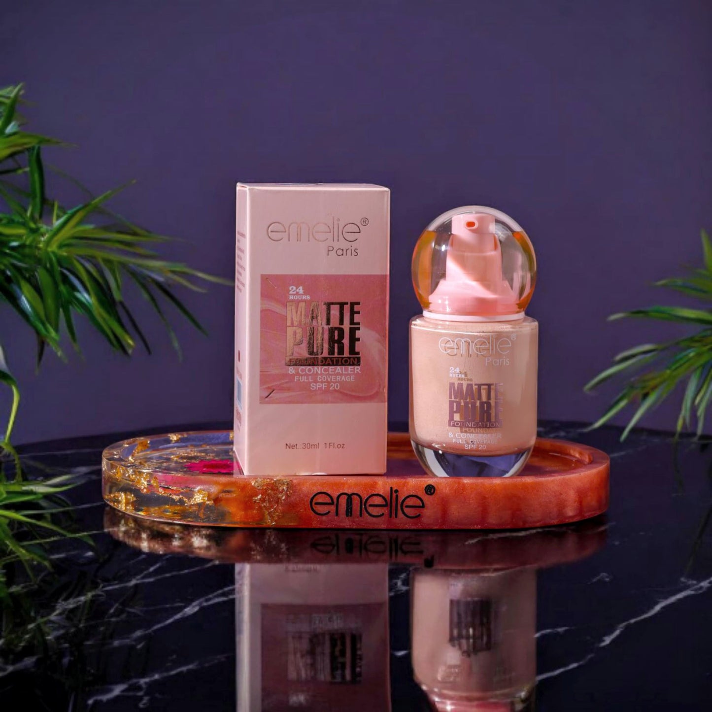 Emelie® 24HR Matte Pure Foundation & Concealer - Full Coverage, SPF 20 (30ml)