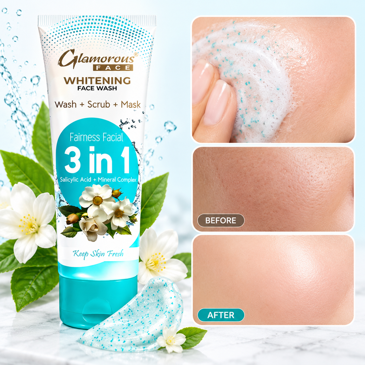 Glamorous Face Wash + Scrub +Mask Whitening 3 in 1 Face Wash 100gm