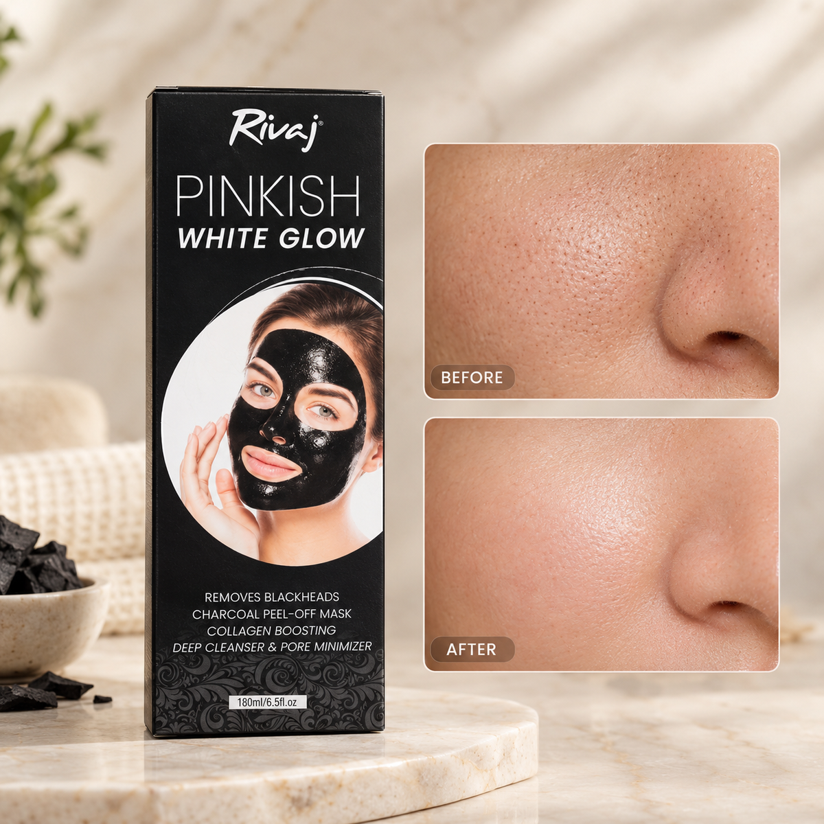 Pinkish White Glow Charcoal Black Peel Off Mask 100ml