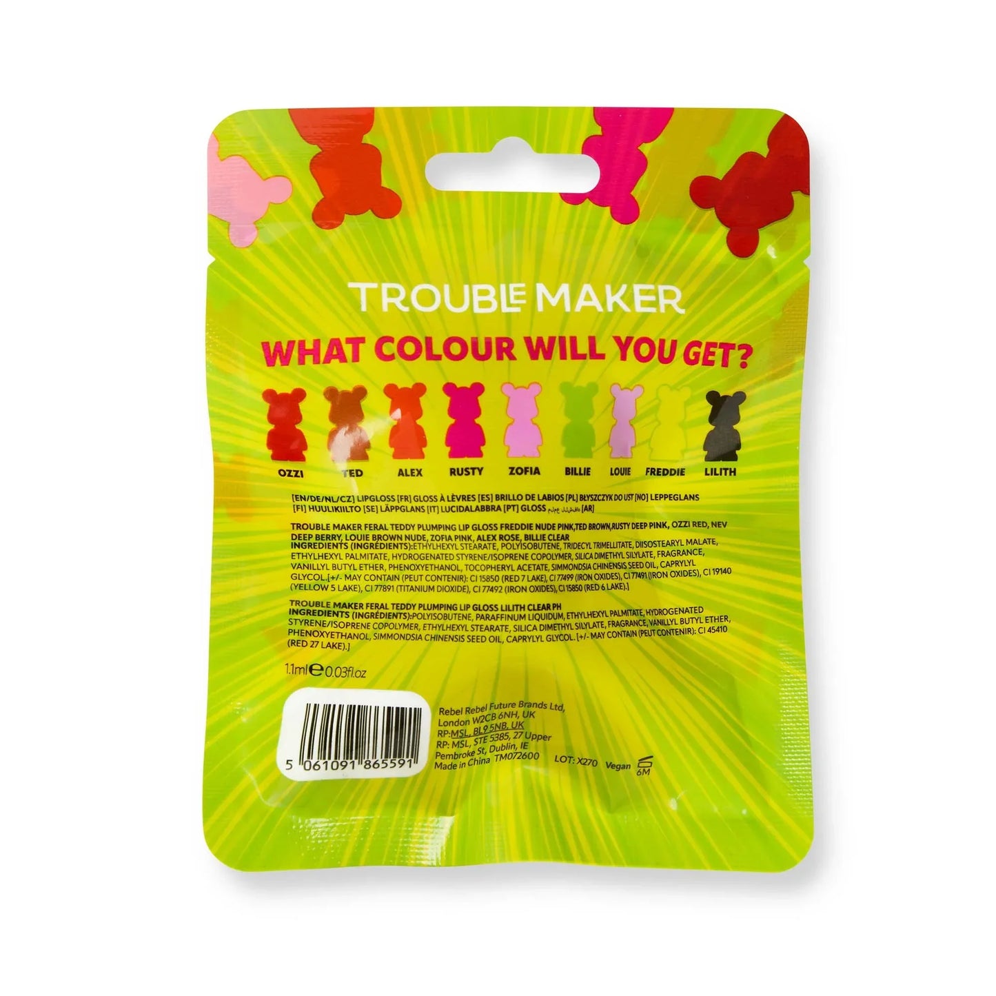 Trouble Maker Feral Teddy Mystery Plumping Lip Gloss (SIngle Piece)