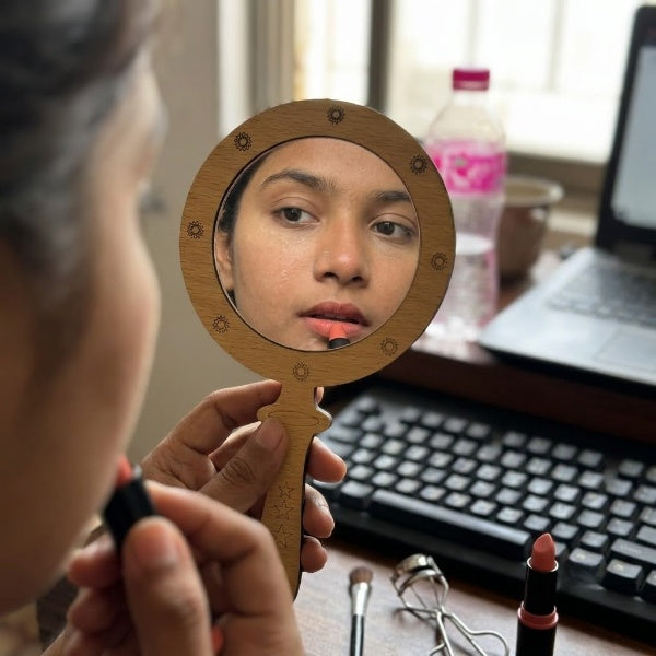Portable Elegant Wooden Hand Mirror