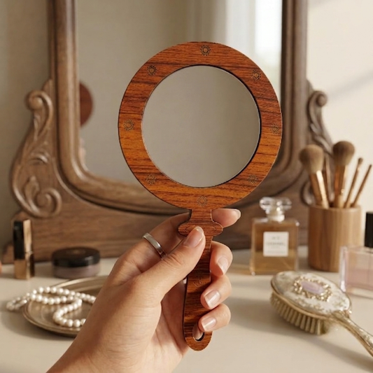 Portable Natural Wooden Hand Mirror