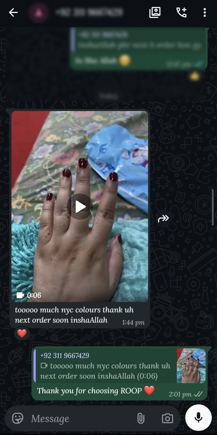 WhatsApp customer feedback screenshot