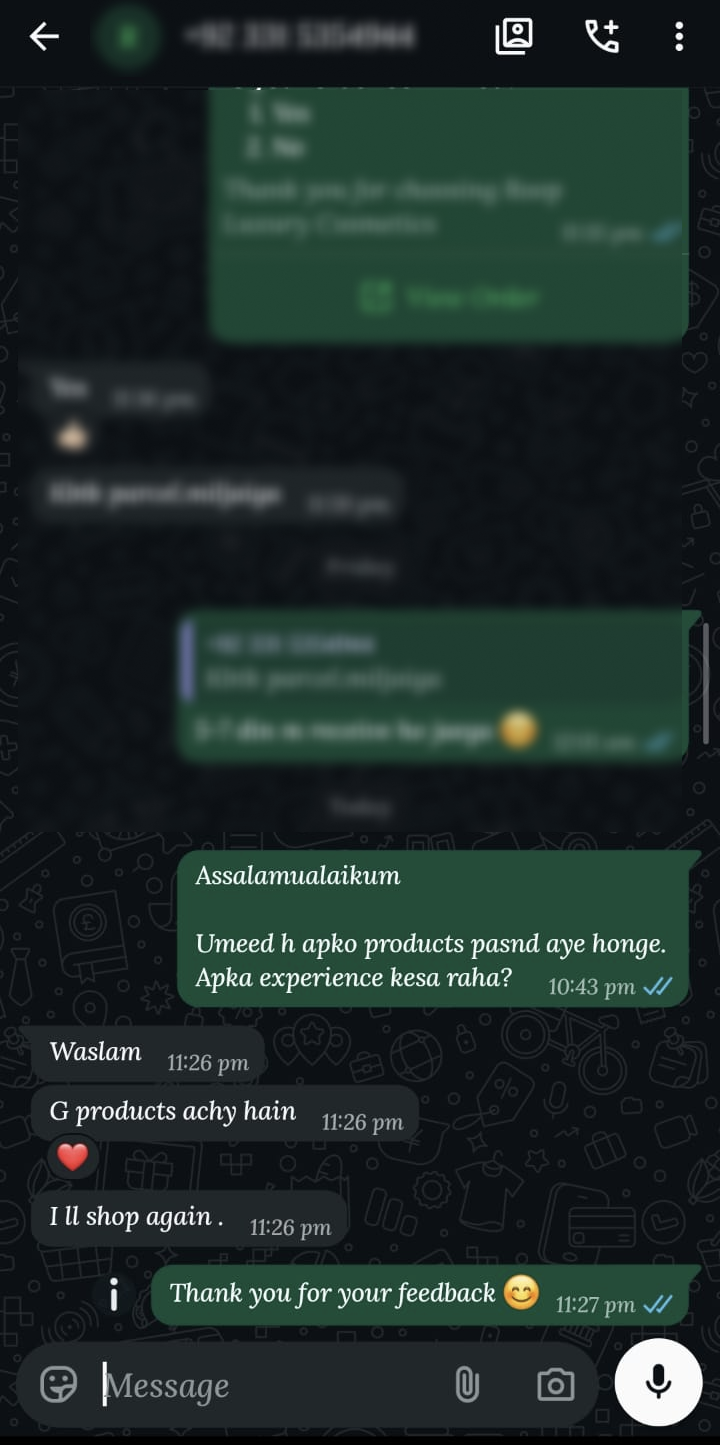 WhatsApp customer feedback screenshot