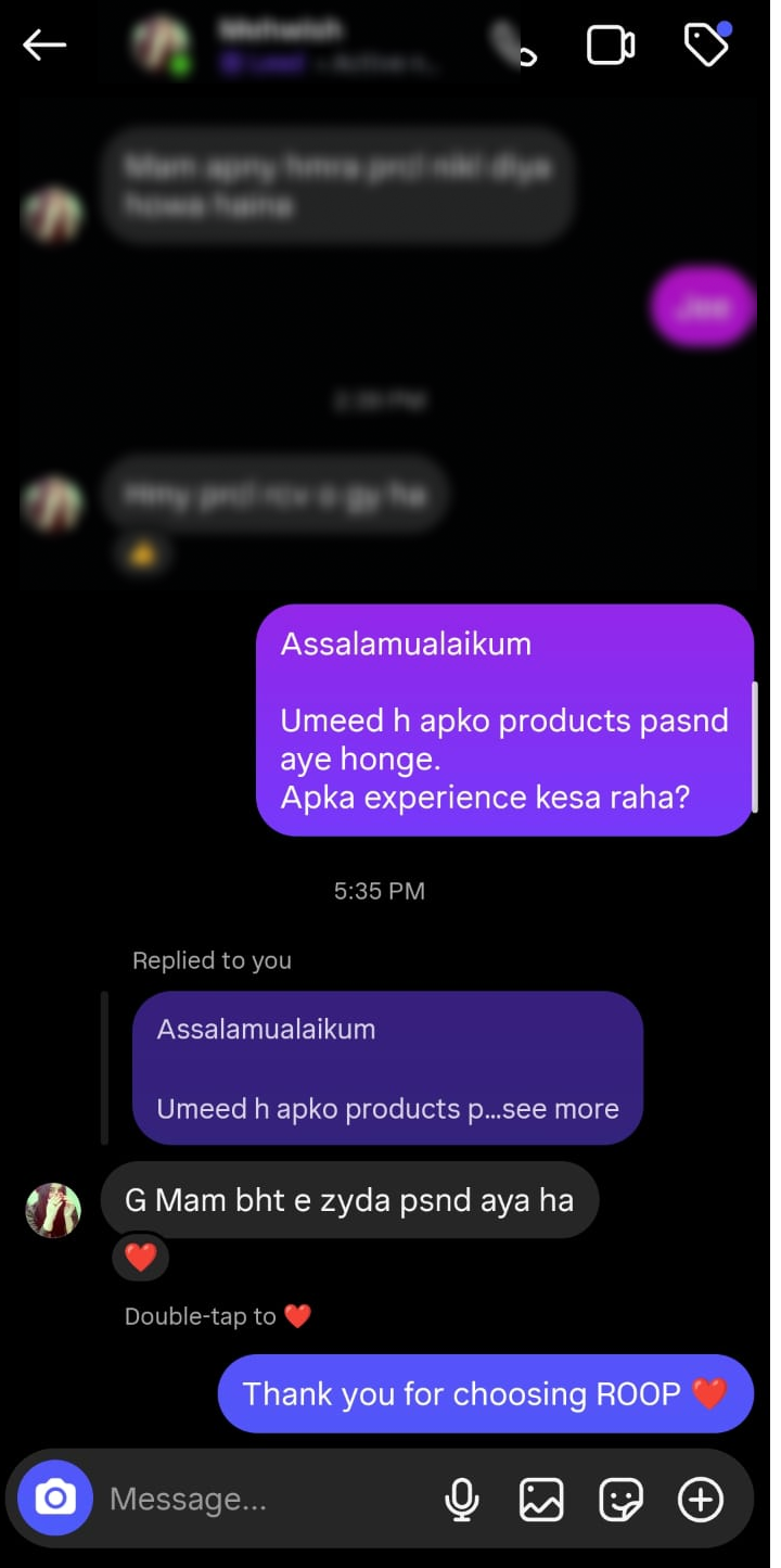 WhatsApp customer feedback screenshot