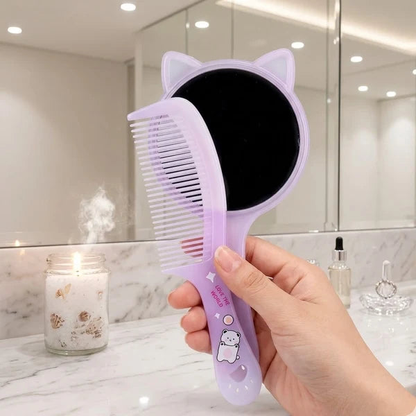 2 in 1 Portable Handheld Mirror and Comb Set