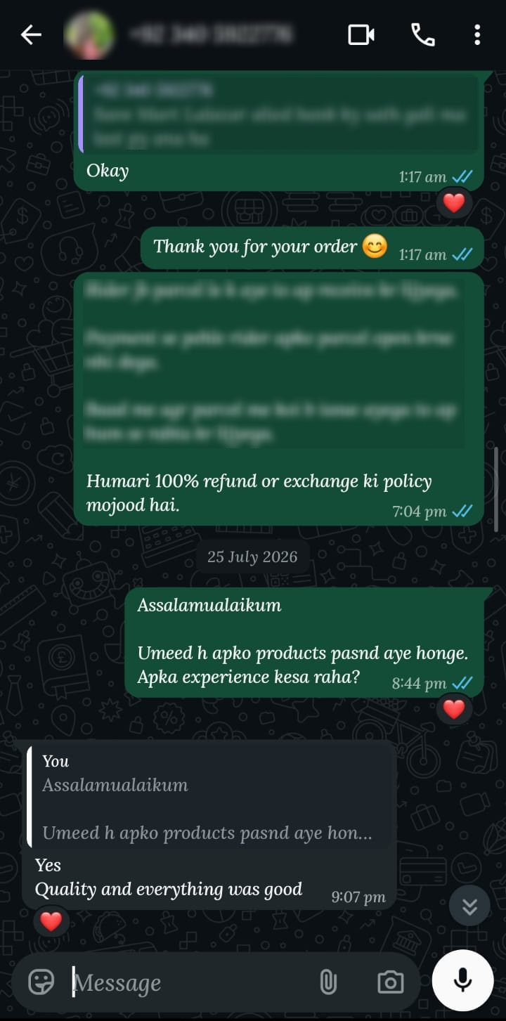 WhatsApp customer feedback screenshot