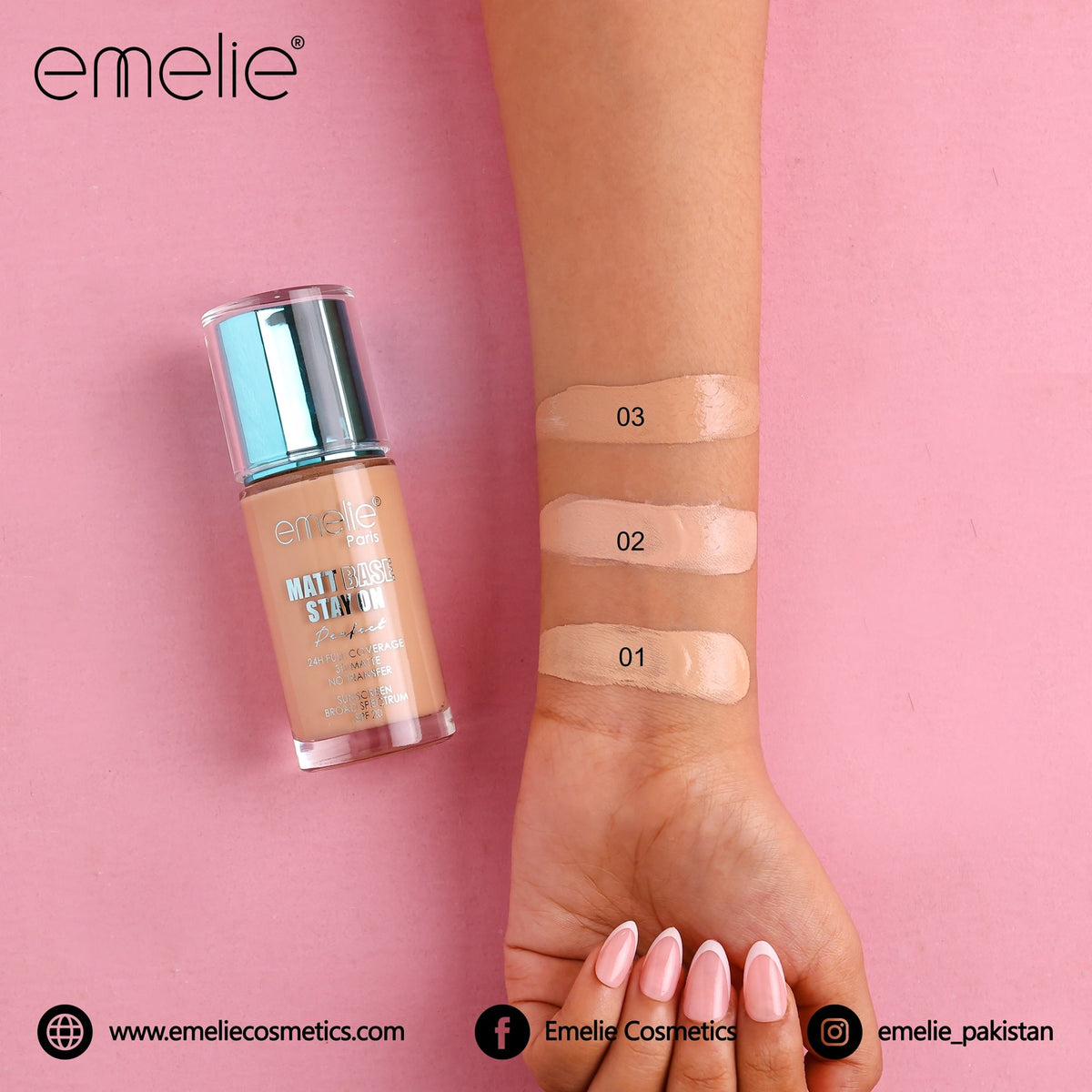 emelie® Paris Matt Base Stay On 24H Full Coverage Foundation SPF20