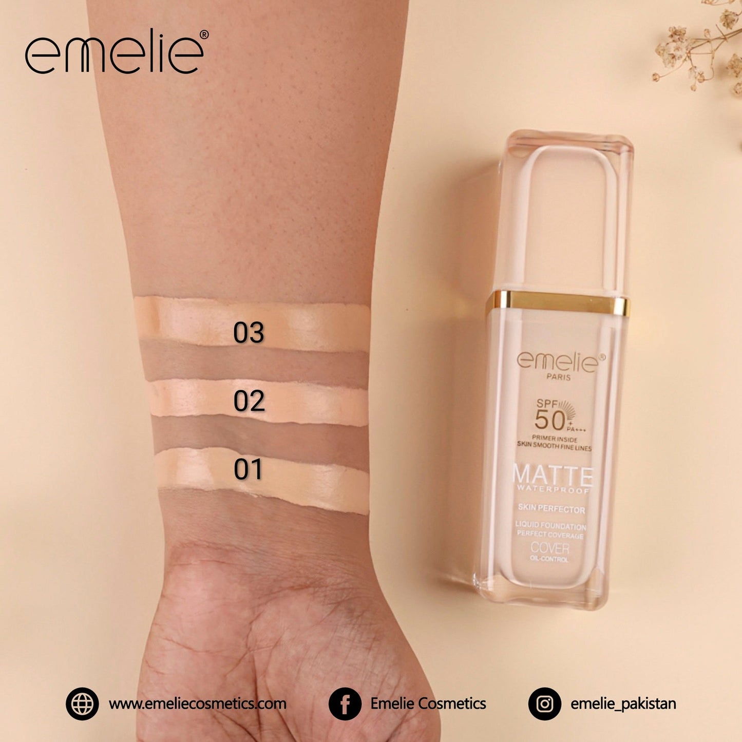SPF 50+ Foundation with Primer - 2-in-1 Full Coverage, Matte, Waterproof, Long Wear