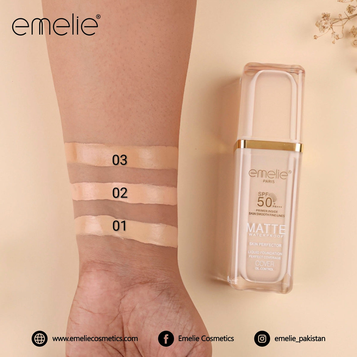 SPF 50+ Foundation with Primer - 2-in-1 Full Coverage, Matte, Waterproof, Long Wear