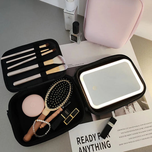 Waterproof Makeup Storage Bag with Detachable LED Mirror