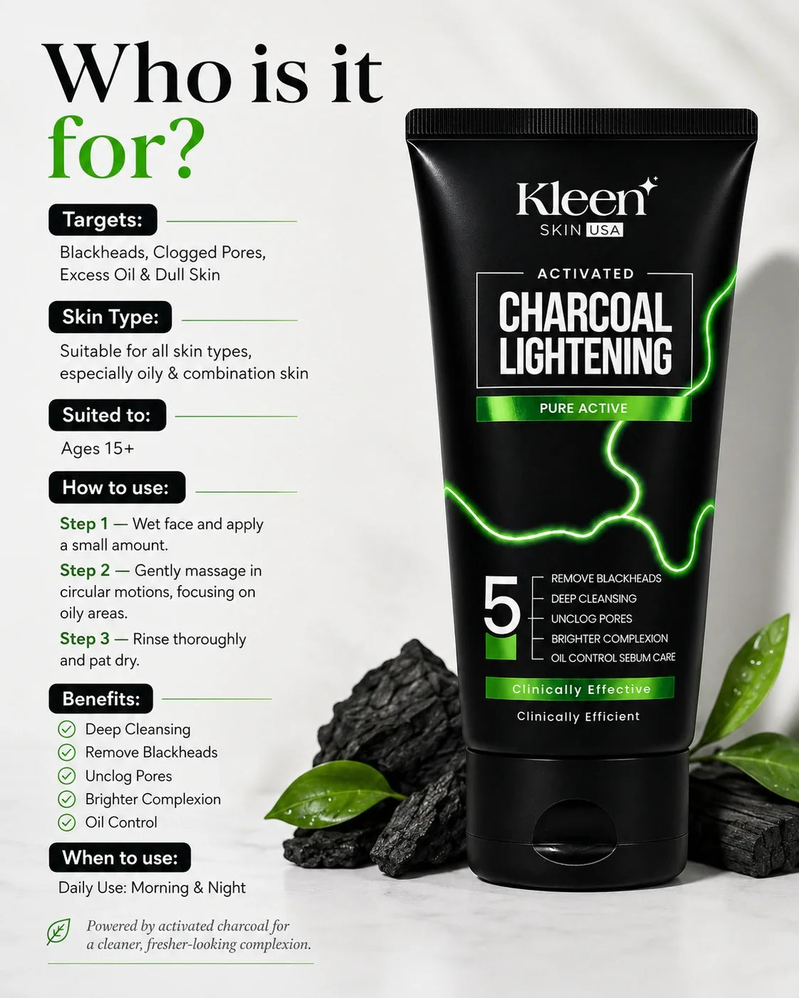 Kleen Charcoal Lightnening Face Wash
