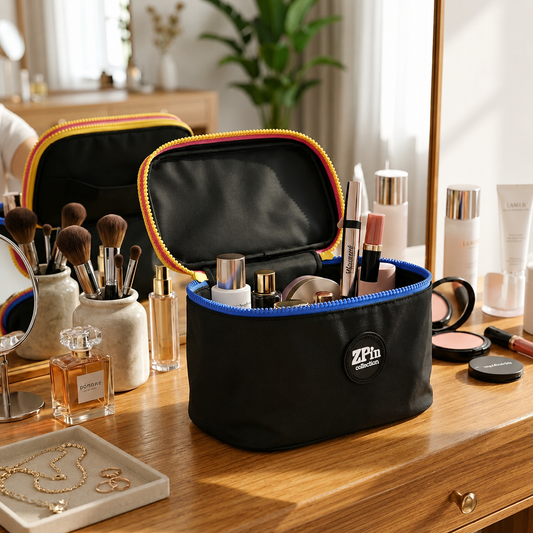 Portable Golden Makeup & Cosmetic Organizer Bag