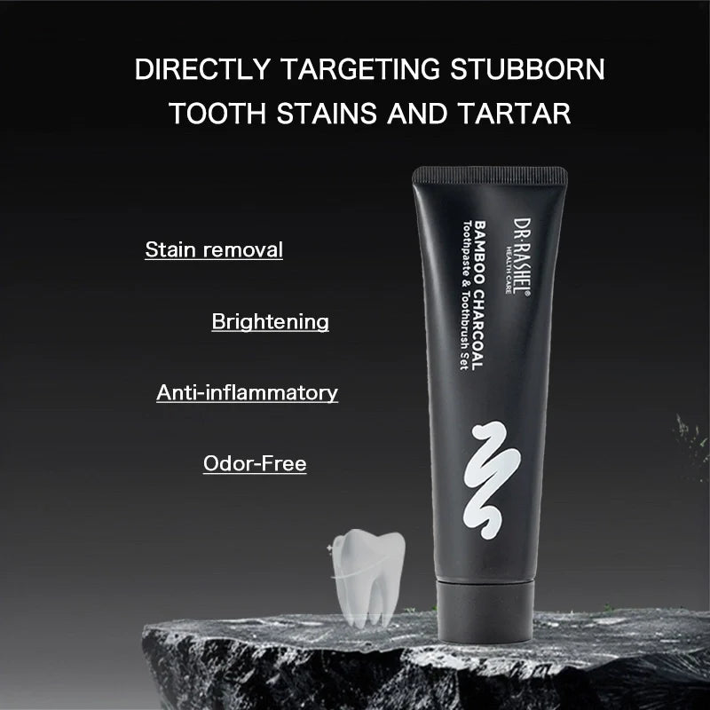 DR.RASHEL Bamboo Charcoal Toothpaste & Toothbrush Set – Cleaner, Fresher & Brighter Smile