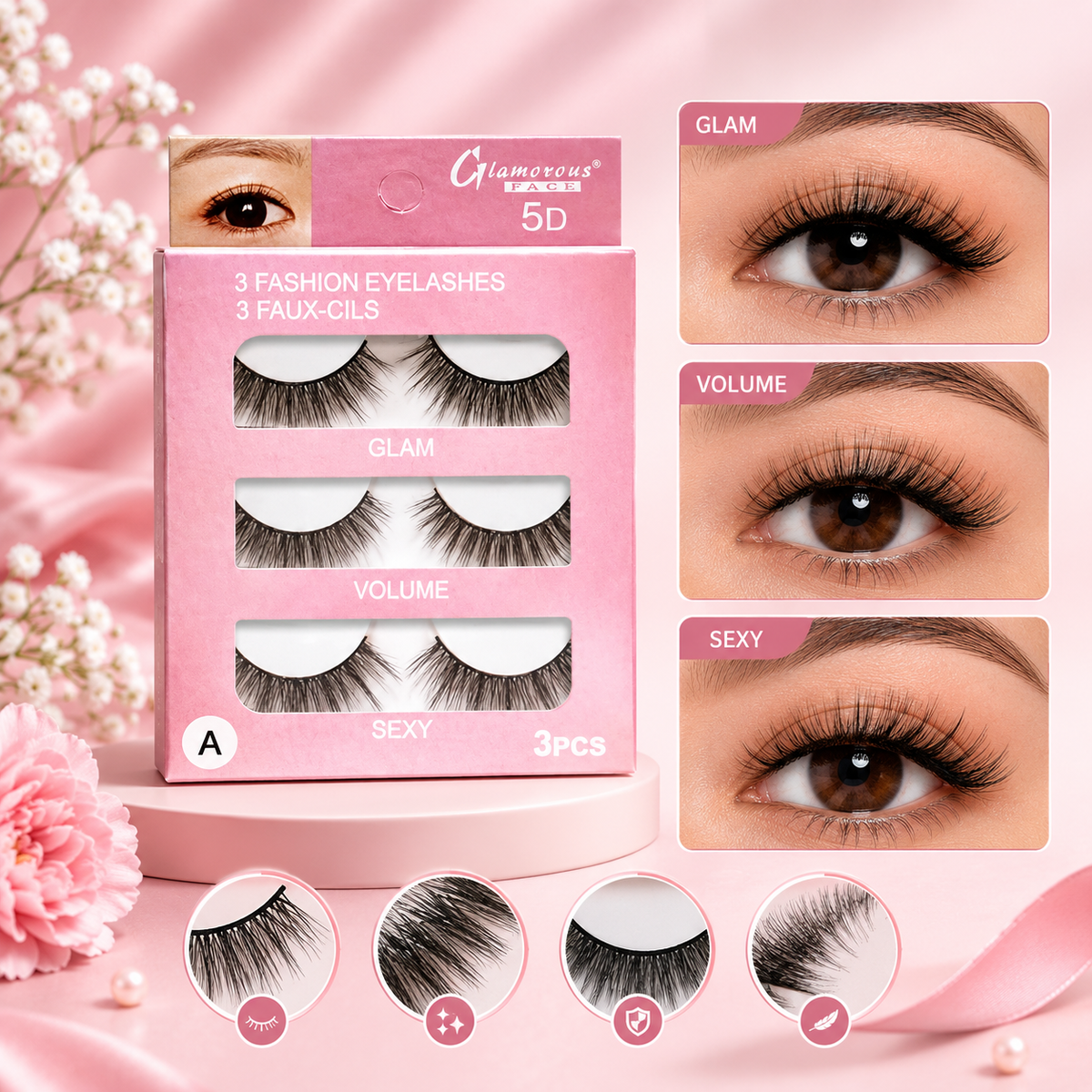 Glamorous Face 3×1 5D Eyelashes (4 Types)