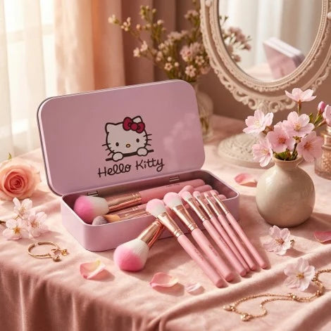 Hello Kitty Makeup Mini Brush Set with Storage Tin Case