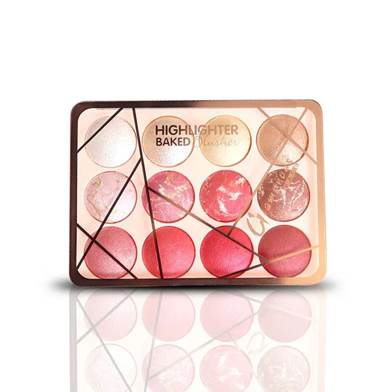 Glamorous Face 12 Color Highlighter & Blush On Palette