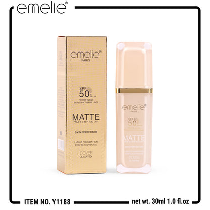 SPF 50+ Foundation with Primer - 2-in-1 Full Coverage, Matte, Waterproof, Long Wear