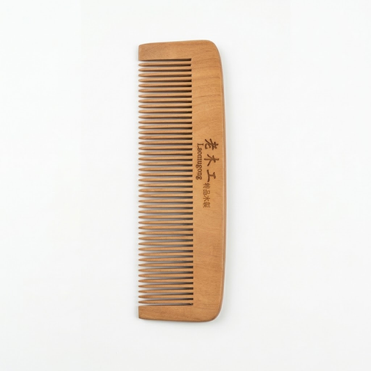 Natural Wooden Fine-Tooth Comb Anti-Static Detangling Hair Comb