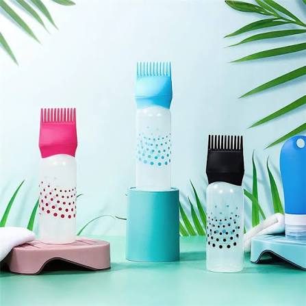 Plastic Hair Oil Applicator Bottle with Comb Top Root Comb Dispenser