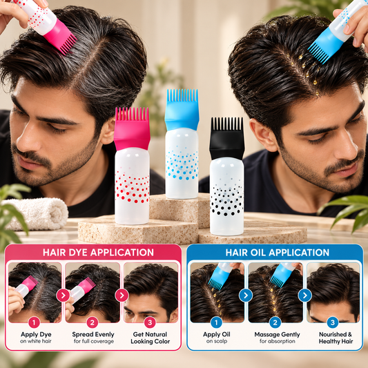 Plastic Hair Oil Applicator Bottle with Comb Top Root Comb Dispenser