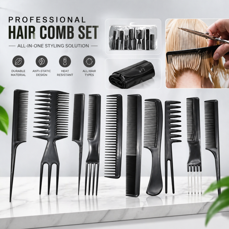 Professional 10 pcs Salon & Home Hair Styling Comb Kit