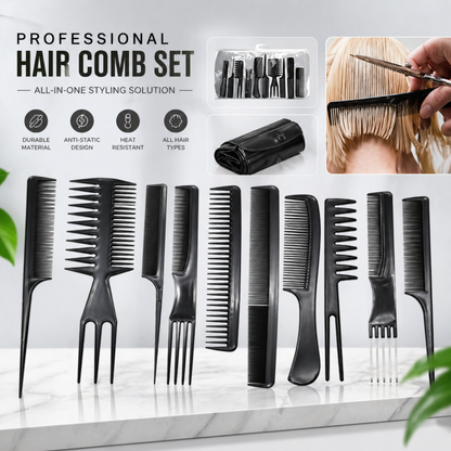 Professional 10 pcs Salon & Home Hair Styling Comb Kit