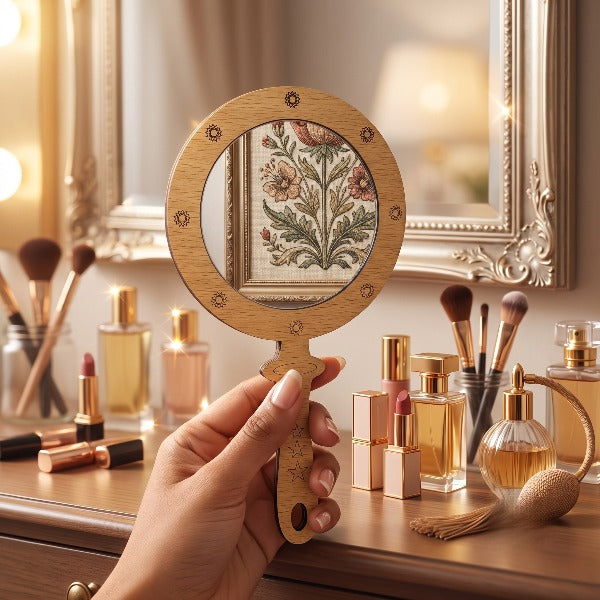 Portable Elegant Wooden Hand Mirror