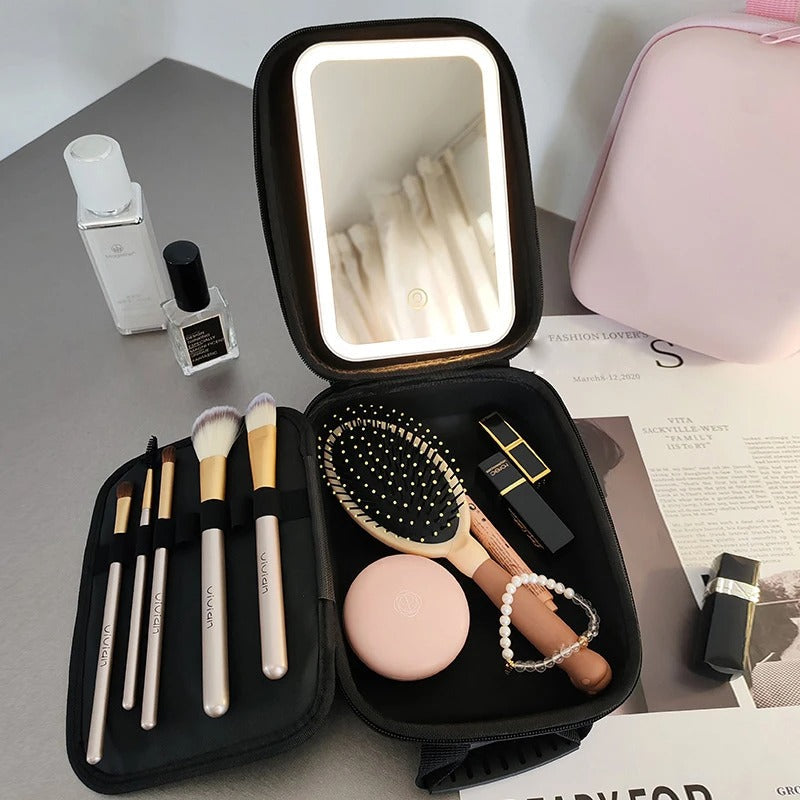 Waterproof Makeup Storage Bag with Detachable LED Mirror