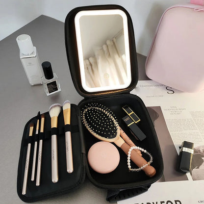 Waterproof Makeup Storage Bag with Detachable LED Mirror