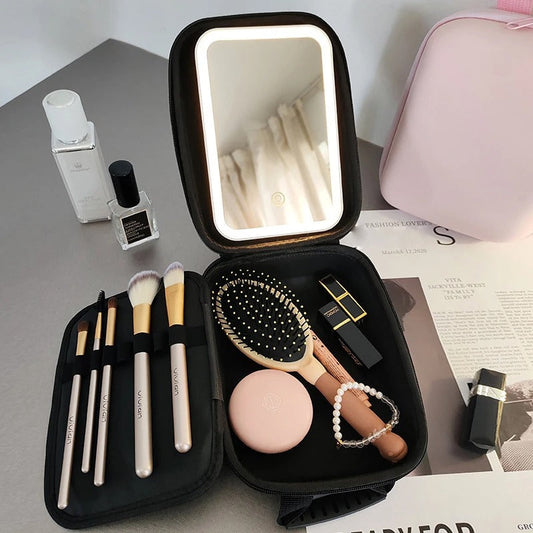 Waterproof Makeup Storage Bag with Detachable LED Mirror