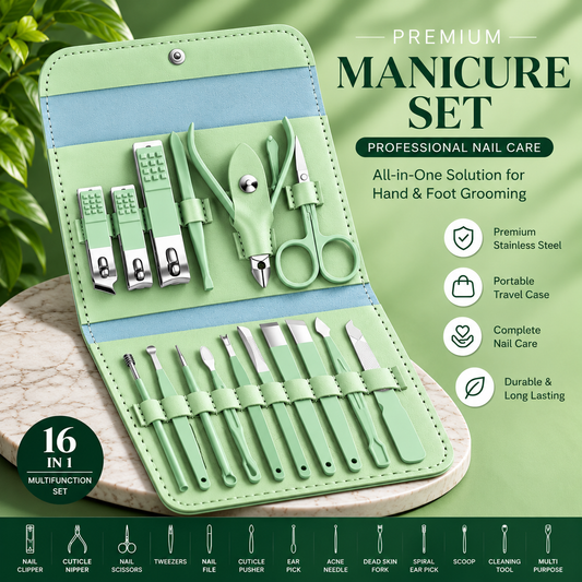 16pcs Stainless Steel Manicure & Pedicure Grooming Kit